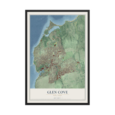 Glen Cove, New York map print, 12" x 18" W/ Black Ayous Wood Frame mockup