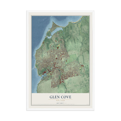 Glen Cove, New York map print, 12" x 18" W/ White Ayous Wood Frame mockup