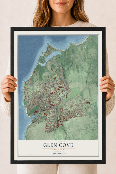 Glen Cove, New York map print, 18" x 24" W/ Black Ayous Wood Frame mockup