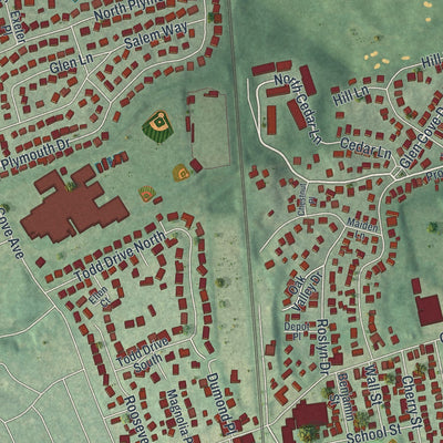 Close-up of the map of Glen Head, New York print showing street and building detail