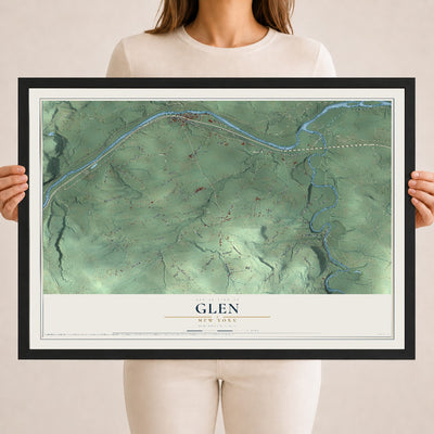 Glen, New York map print, 18" x 24" W/ Black Ayous Wood Frame mockup