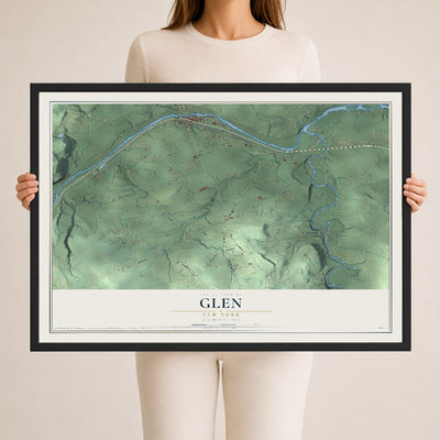 Glen, New York map print, 24" x 36" W/ Black Ayous Wood Frame mockup