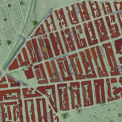 Close-up of the map of Glendale, New York print showing street and building detail
