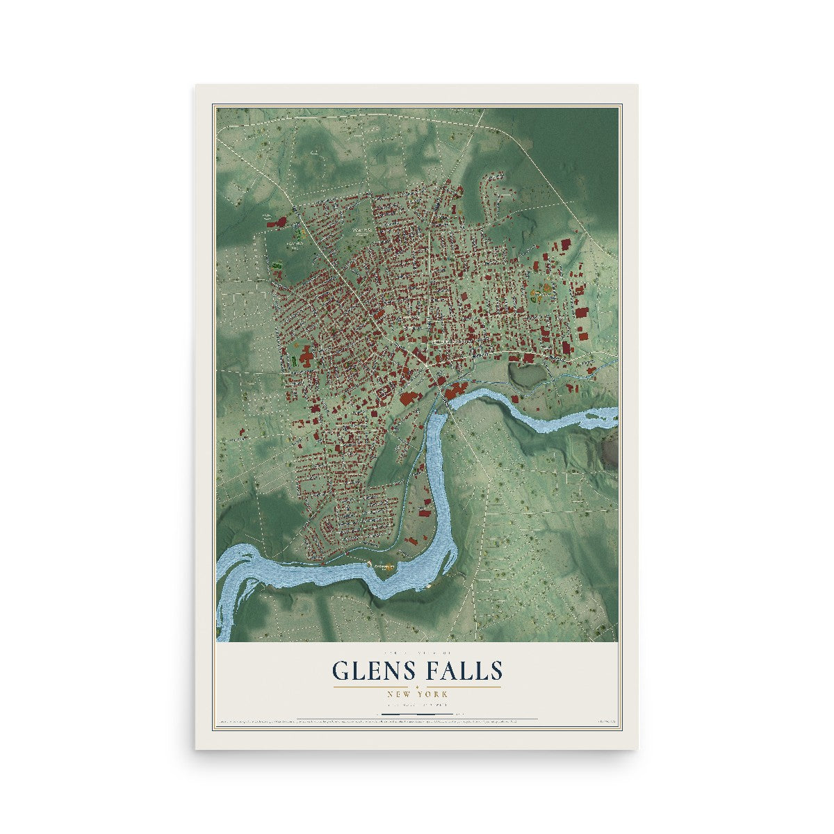 Glens Falls, New York map print, 12" x 18" Archival Matte Print mockup