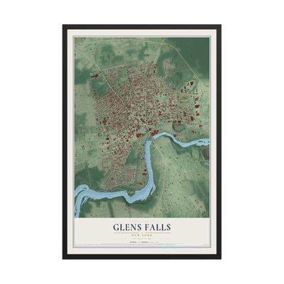 Glens Falls, New York map print, 12" x 18" W/ Black Ayous Wood Frame mockup