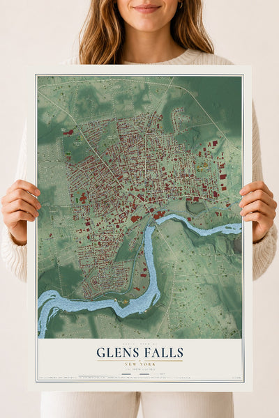 Glens Falls, New York map print, 18" x 24" Archival Matte Print mockup