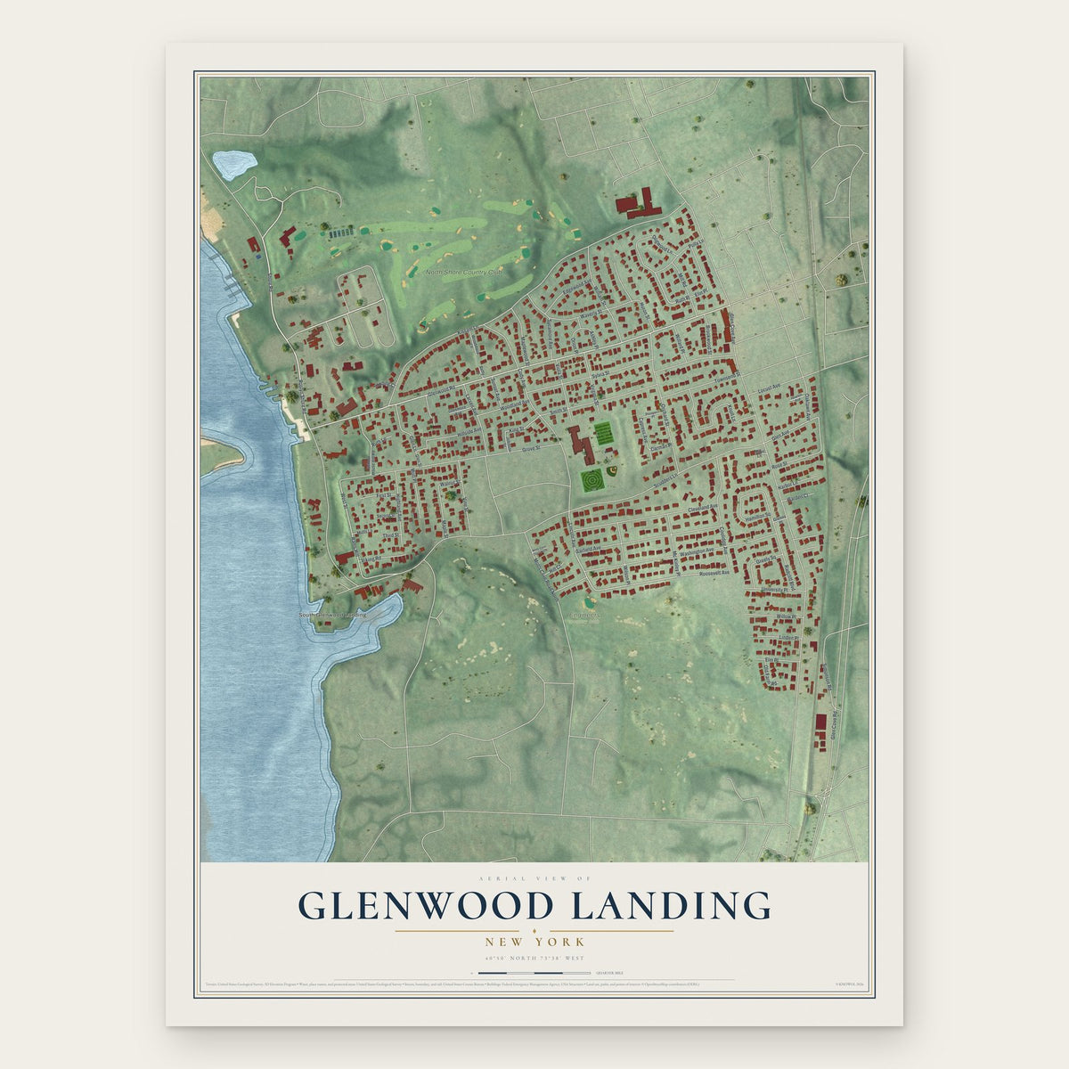 Glenwood Landing, New York map print, the full design