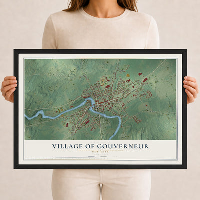 Gouverneur, New York map print, 12" x 18" W/ Black Ayous Wood Frame mockup