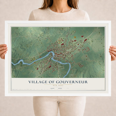 Gouverneur, New York map print, 18" x 24" W/ White Ayous Wood Frame mockup