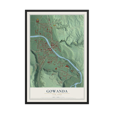 Gowanda, New York map print, 12" x 18" W/ Black Ayous Wood Frame mockup