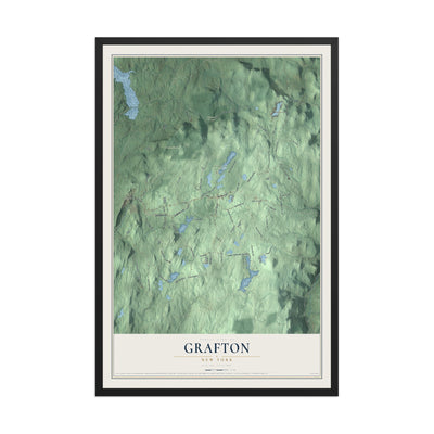 Grafton, New York map print, 12" x 18" W/ Black Ayous Wood Frame mockup