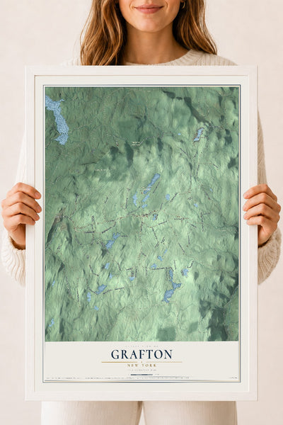 Grafton, New York map print, 18" x 24" W/ White Ayous Wood Frame mockup