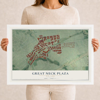 Great Neck Plaza, New York map print, 12" x 18" W/ White Ayous Wood Frame mockup