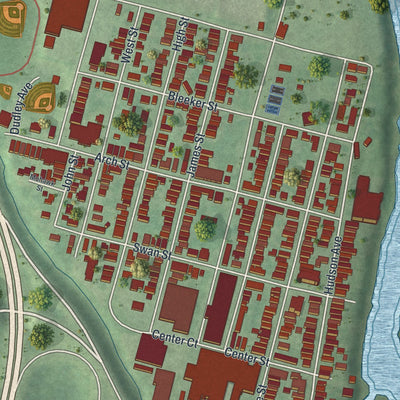 Close-up 1 of the Green Island, New York map artwork