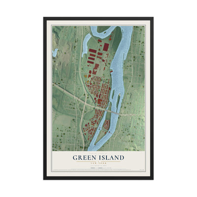 Green Island, New York map print, 12" x 18" W/ Black Ayous Wood Frame mockup