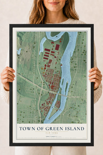 Map of the Town of Green Island, New York, 18 x 24 inch print in a black wood frame