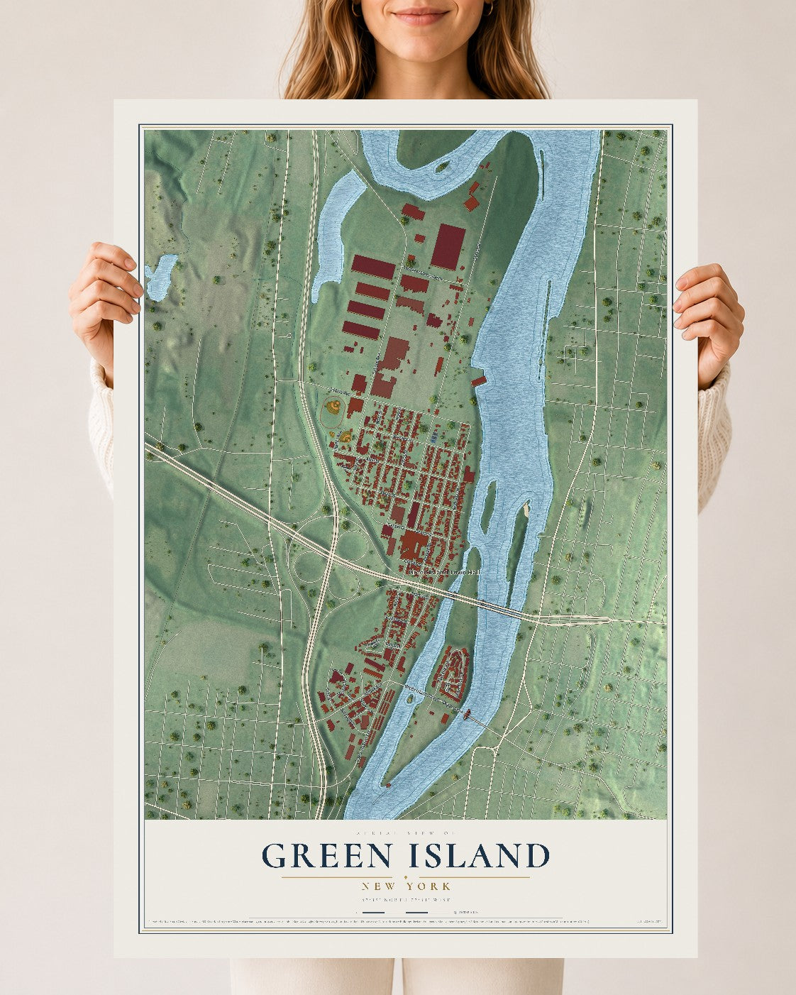 Green Island, New York map print, 24" x 36" Archival Matte Print mockup