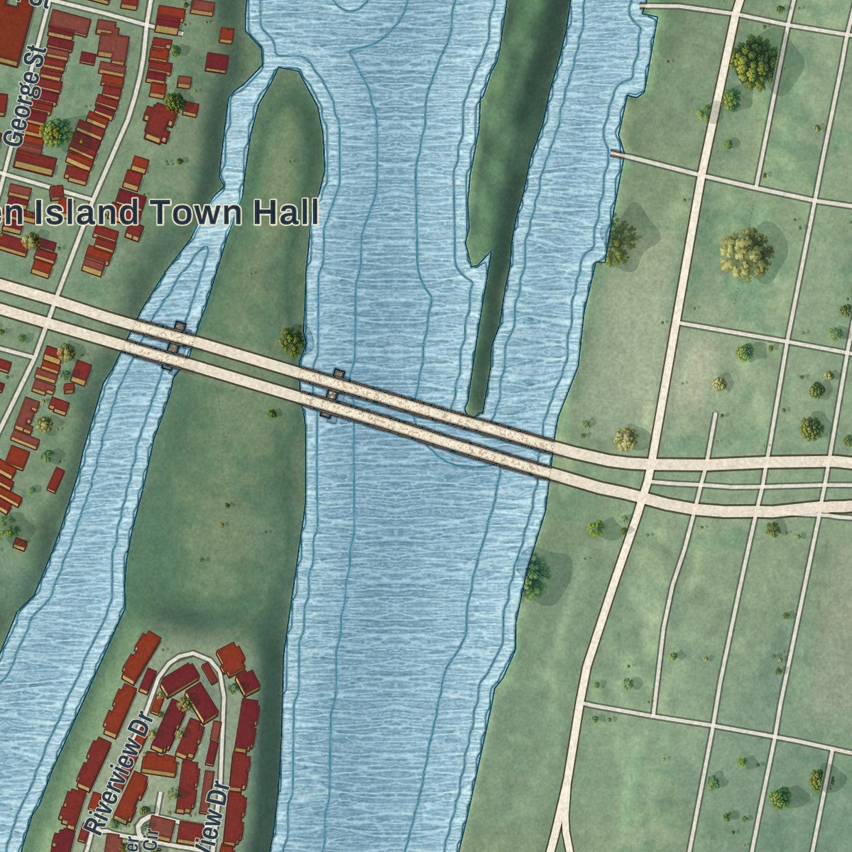 Close-up 2 of the Green Island, New York map artwork