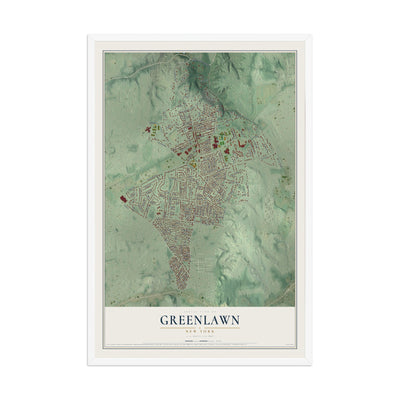Greenlawn, New York map print, 12" x 18" W/ White Ayous Wood Frame mockup
