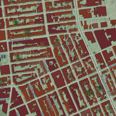Close-up of the map of Greenpoint, New York print showing street and building detail