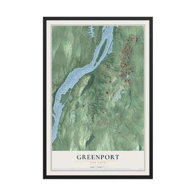 Greenport, New York map print, 12" x 18" W/ Black Ayous Wood Frame mockup
