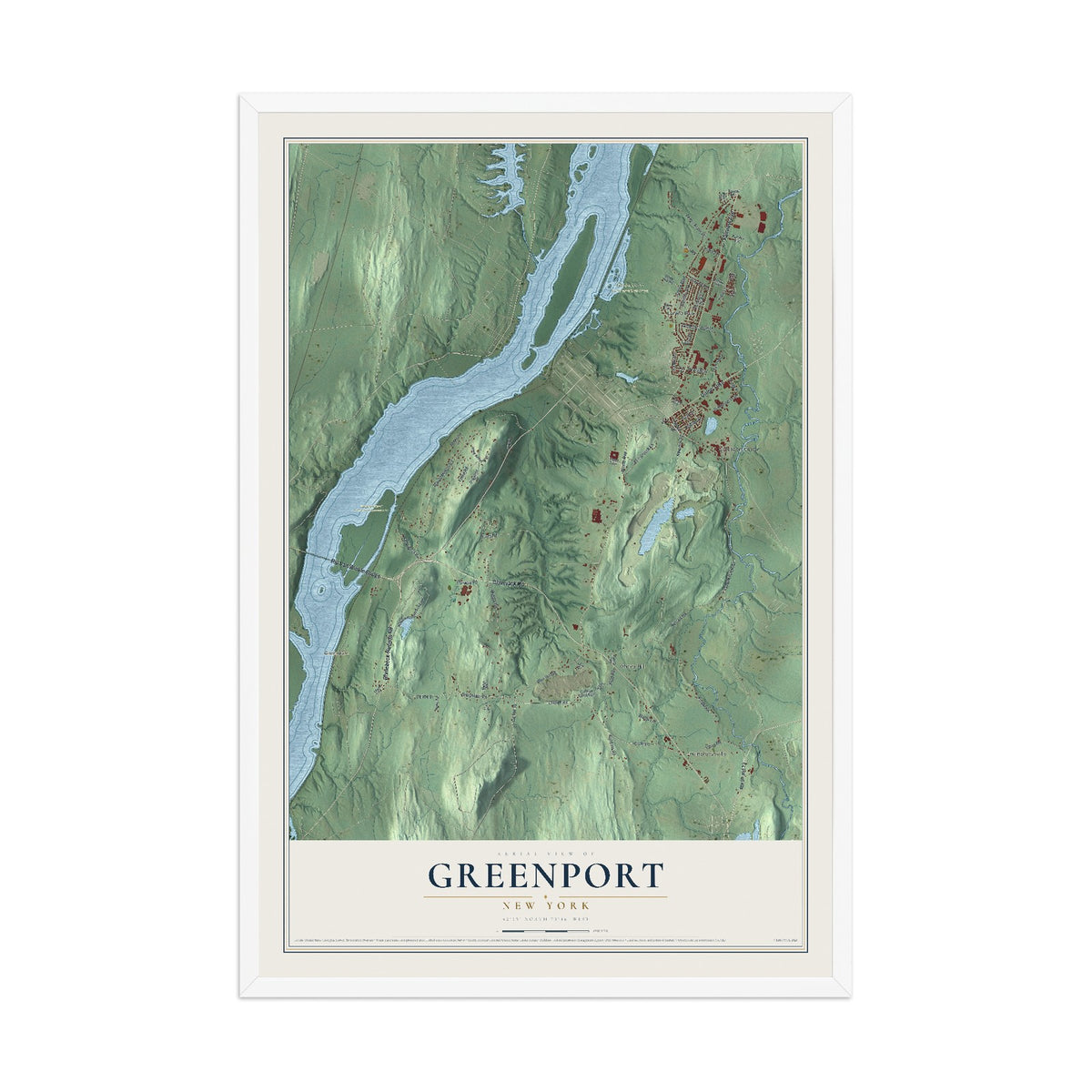 Greenport, New York map print, 12" x 18" W/ White Ayous Wood Frame mockup