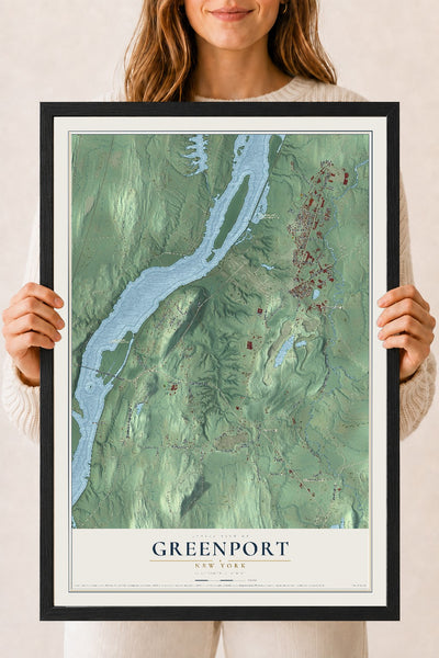 Greenport, New York map print, 18" x 24" W/ Black Ayous Wood Frame mockup