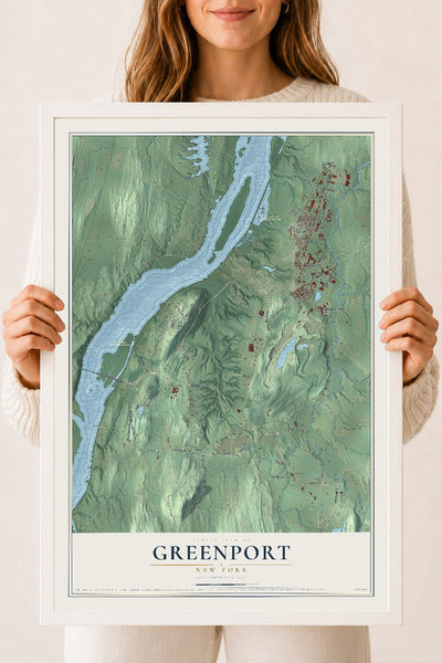 Greenport, New York map print, 18" x 24" W/ White Ayous Wood Frame mockup