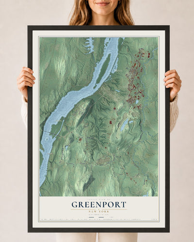 Greenport, New York map print, 24" x 36" W/ Black Ayous Wood Frame mockup