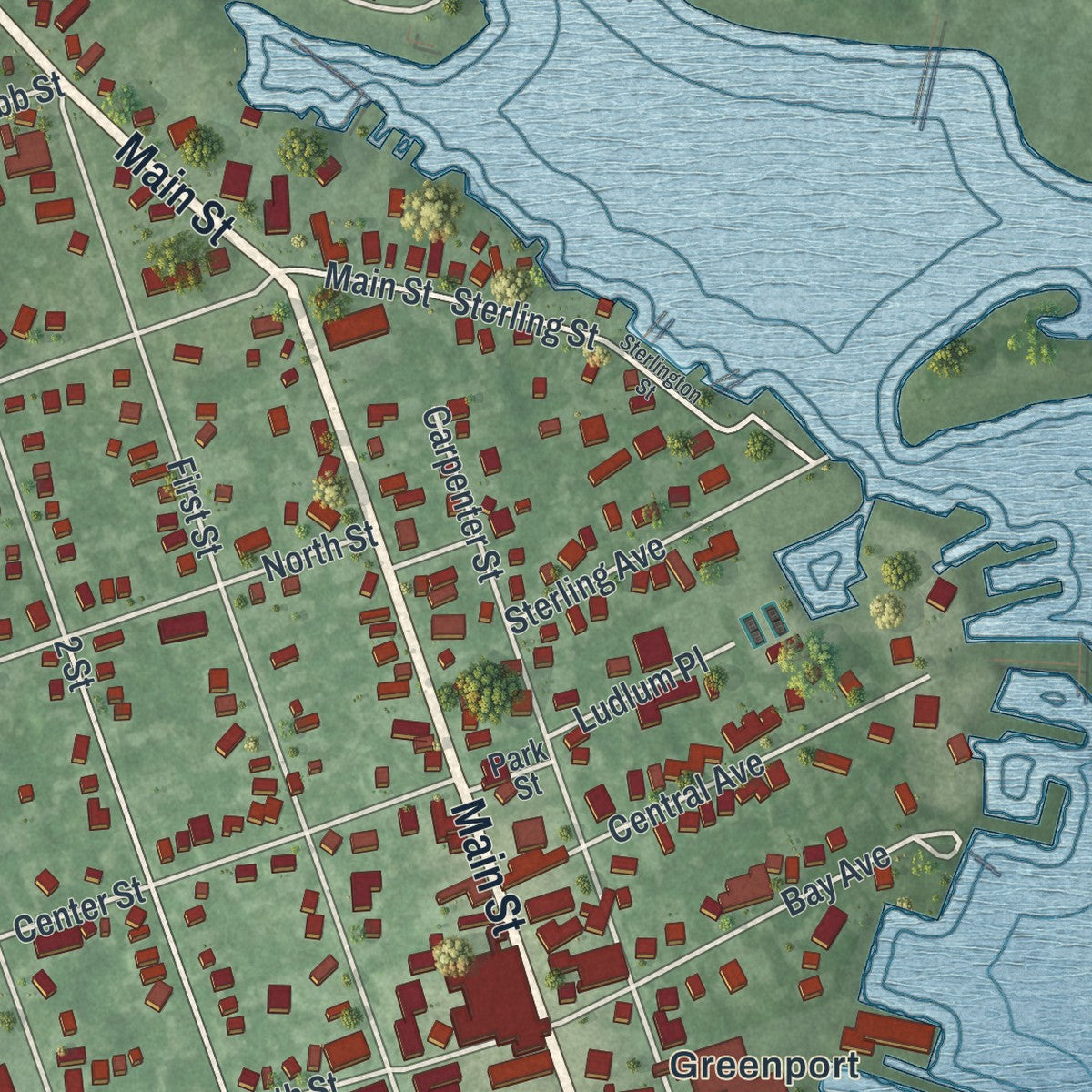 Close-up 1 of the Greenport, New York map artwork
