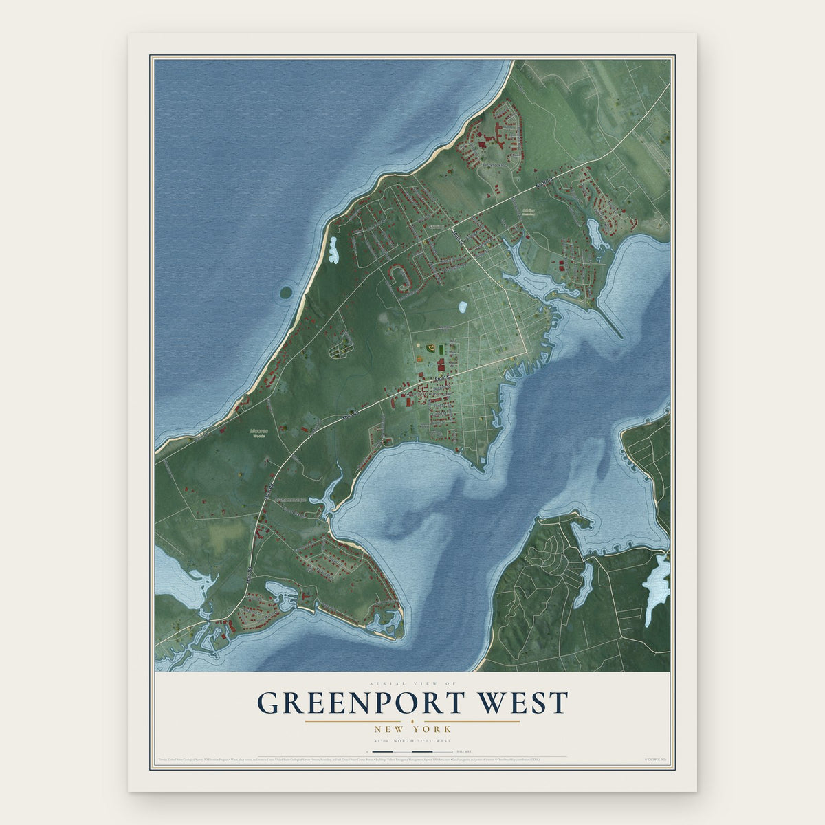 Greenport West, New York map print, the full design