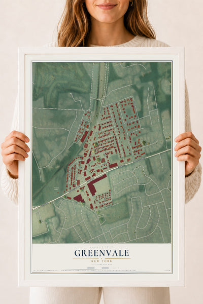 Greenvale, New York map print, 18" x 24" W/ White Ayous Wood Frame mockup