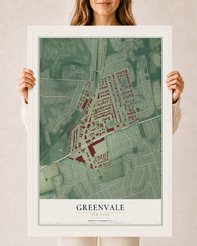 Greenvale, New York map print, 24" x 36" W/ White Ayous Wood Frame mockup