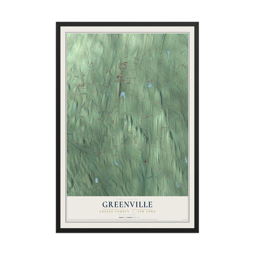 Map of Greenville, Greene County, New York, 12 x 18 inch print in a black wood frame