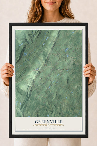 Map of Greenville, Orange County, New York, 18 x 24 inch print in a black wood frame