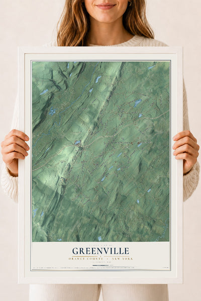 Map of Greenville, Orange County, New York, 18 x 24 inch print in a white wood frame