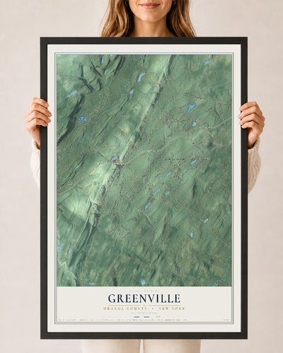 Map of Greenville, Orange County, New York, 24 x 36 inch print in a black wood frame