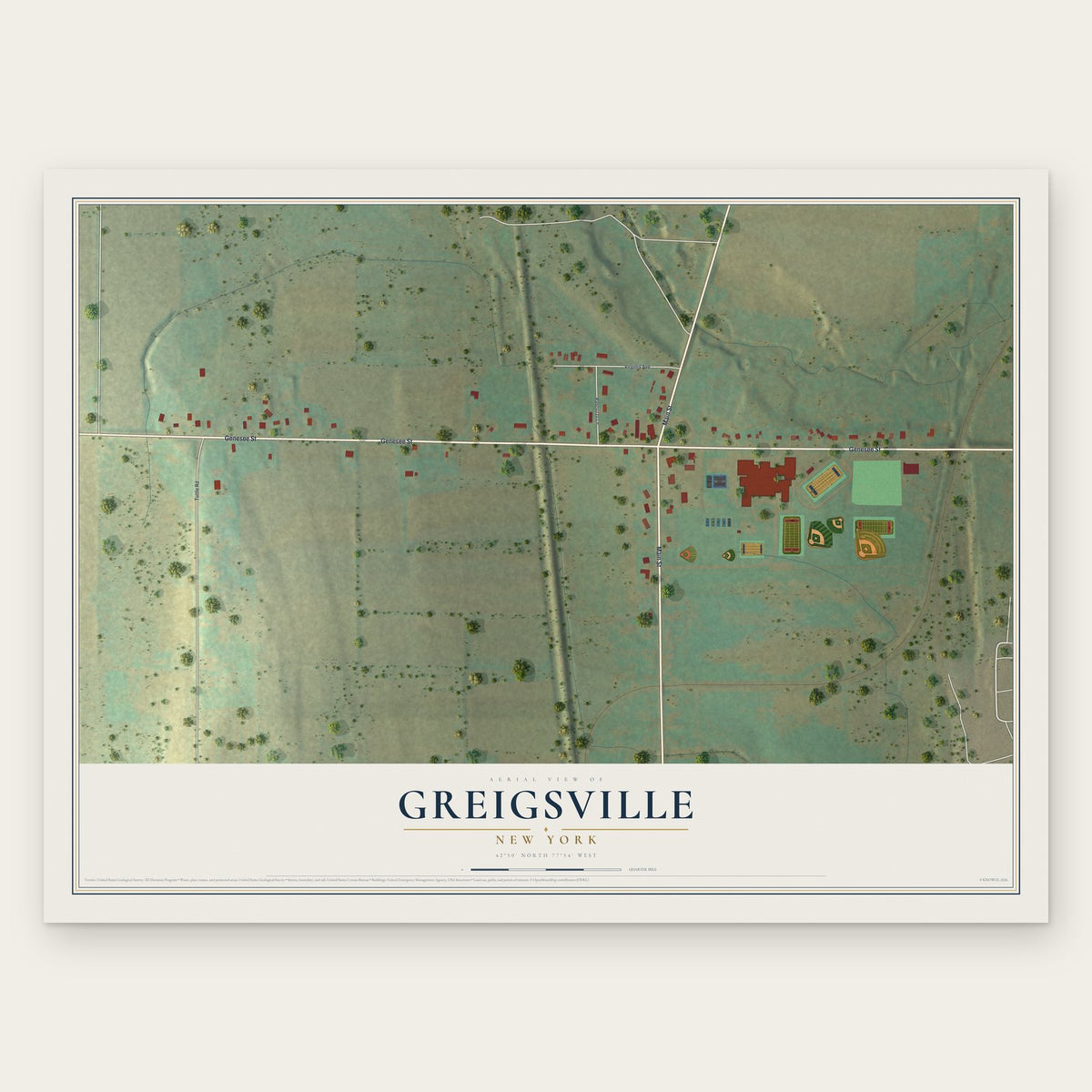 Greigsville, New York map print, the full design