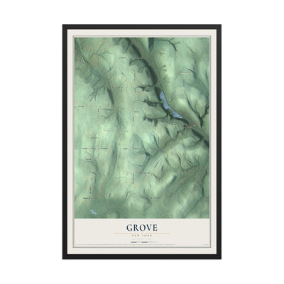 Grove, New York map print, 12" x 18" W/ Black Ayous Wood Frame mockup