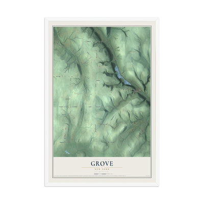 Grove, New York map print, 12" x 18" W/ White Ayous Wood Frame mockup