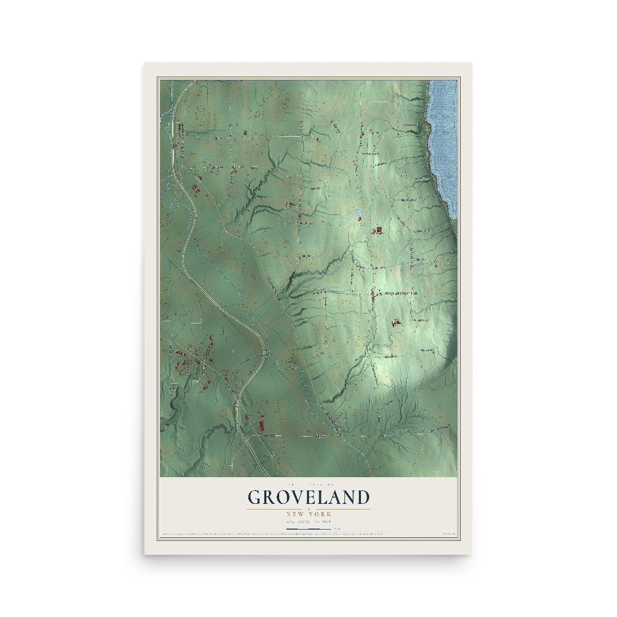 Groveland, New York map print, 12" x 18" Archival Matte Print mockup