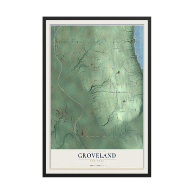 Groveland, New York map print, 12" x 18" W/ Black Ayous Wood Frame mockup