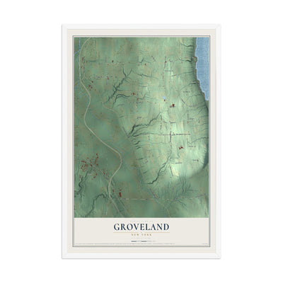 Groveland, New York map print, 12" x 18" W/ White Ayous Wood Frame mockup