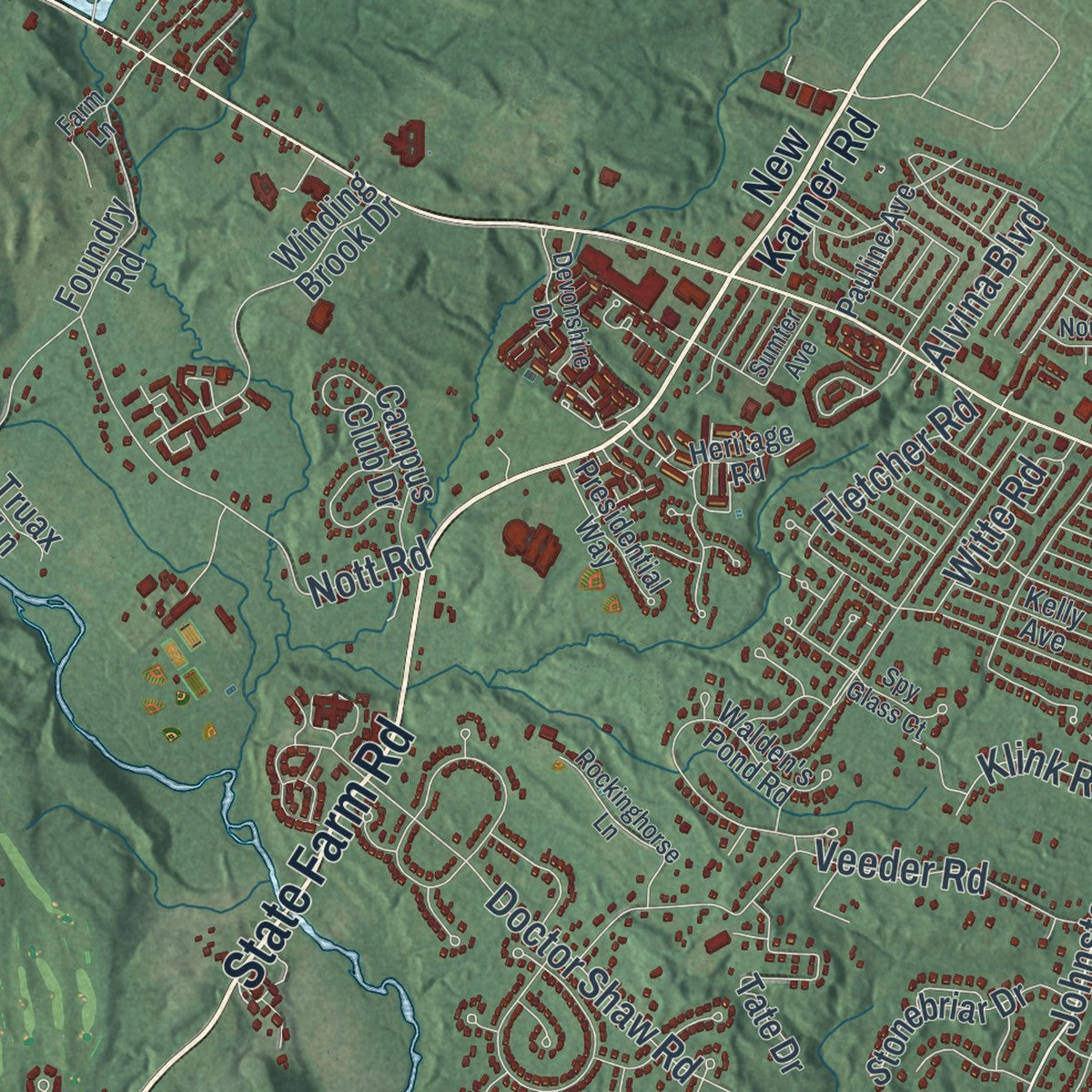Close-up 1 of the Guilderland, New York map artwork