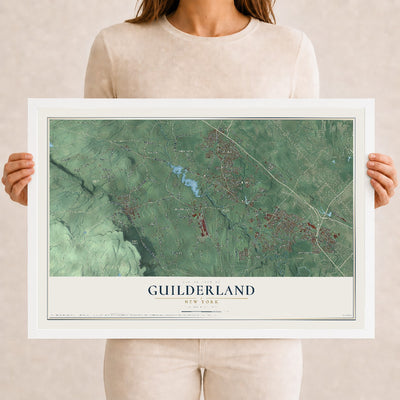 Guilderland, New York map print, 12" x 18" W/ White Ayous Wood Frame mockup