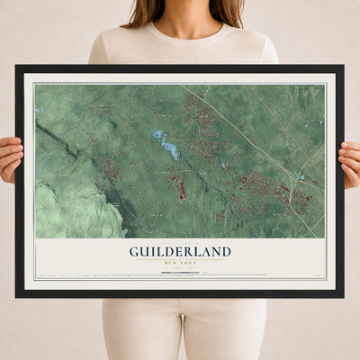 Guilderland, New York map print, 18" x 24" W/ Black Ayous Wood Frame mockup