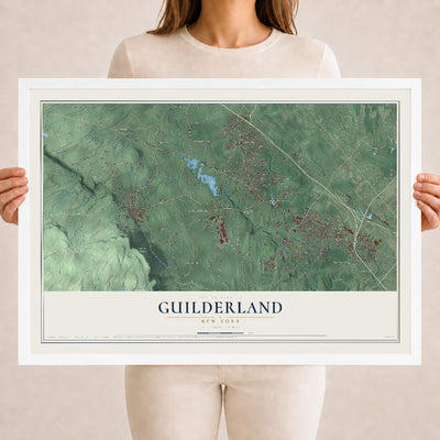 Guilderland, New York map print, 18" x 24" W/ White Ayous Wood Frame mockup