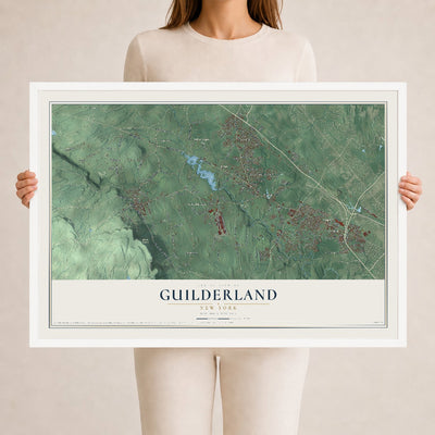 Guilderland, New York map print, 24" x 36" W/ White Ayous Wood Frame mockup