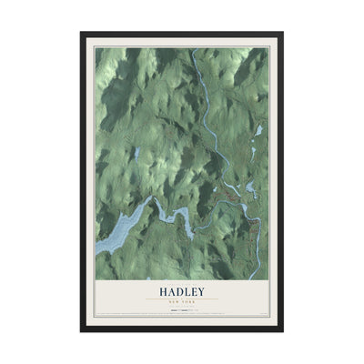 Hadley, New York map print, 12" x 18" W/ Black Ayous Wood Frame mockup