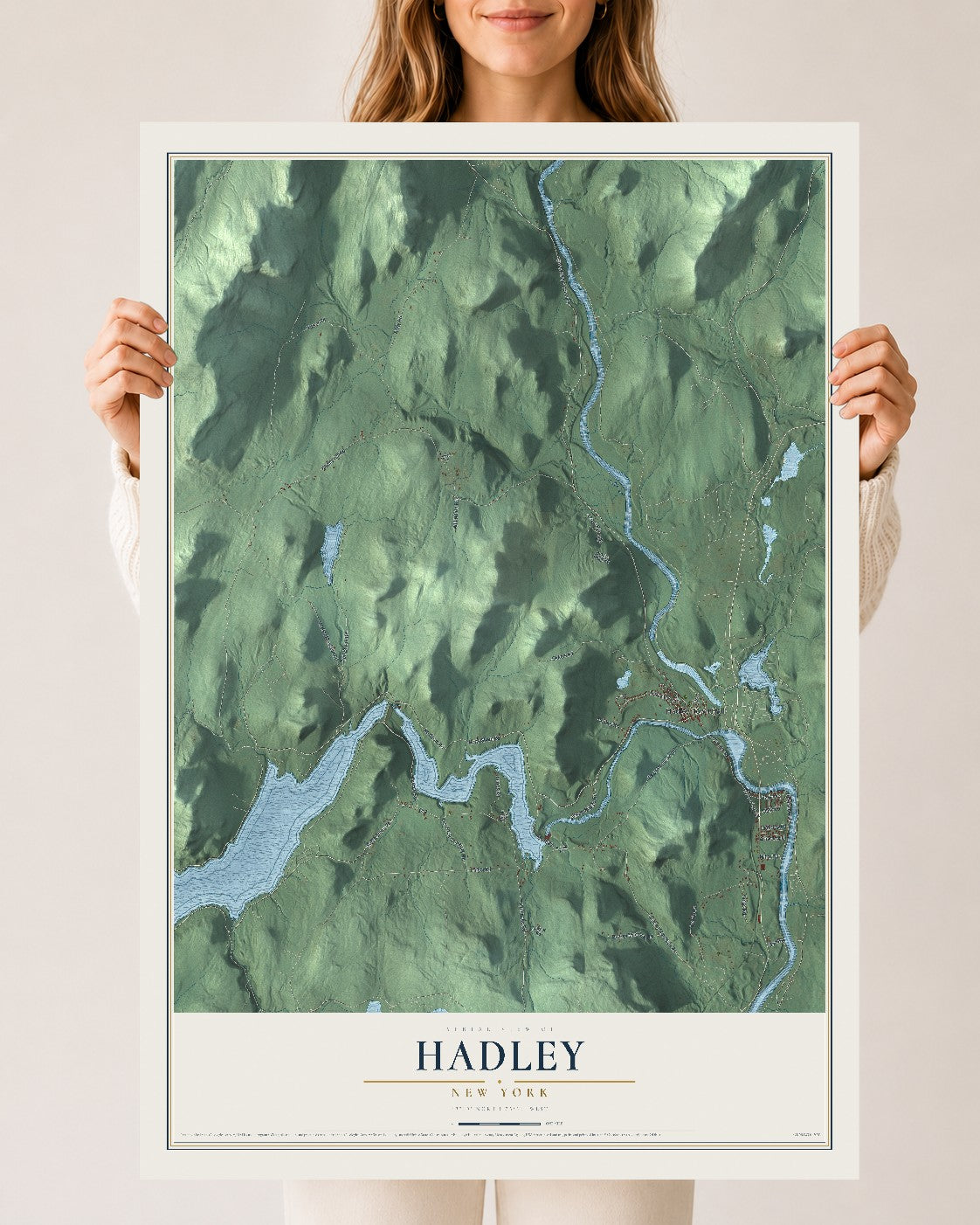 Hadley, New York map print, 24" x 36" Archival Matte Print mockup